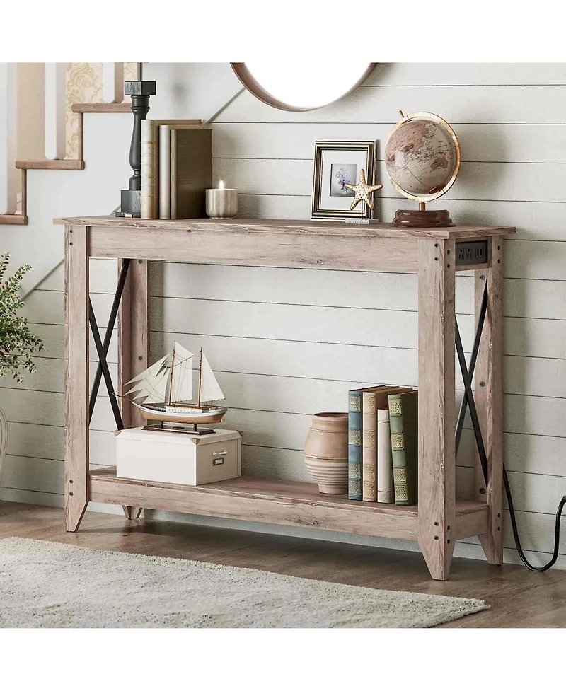 Slickblue Farmhouse Entryway Console Table 47.2" with Power Outlets and Usb Charging