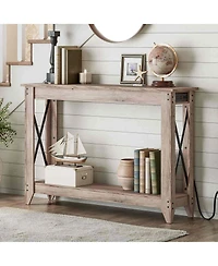 Slickblue Farmhouse Entryway Console Table 47.2" with Power Outlets and Usb Charging