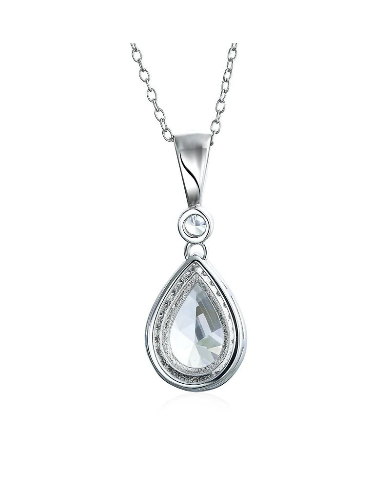 Bling Jewelry Traditional Cz Teardrop Solitaire Pendant Necklace Cubic Zirconia .925 Sterling Silver