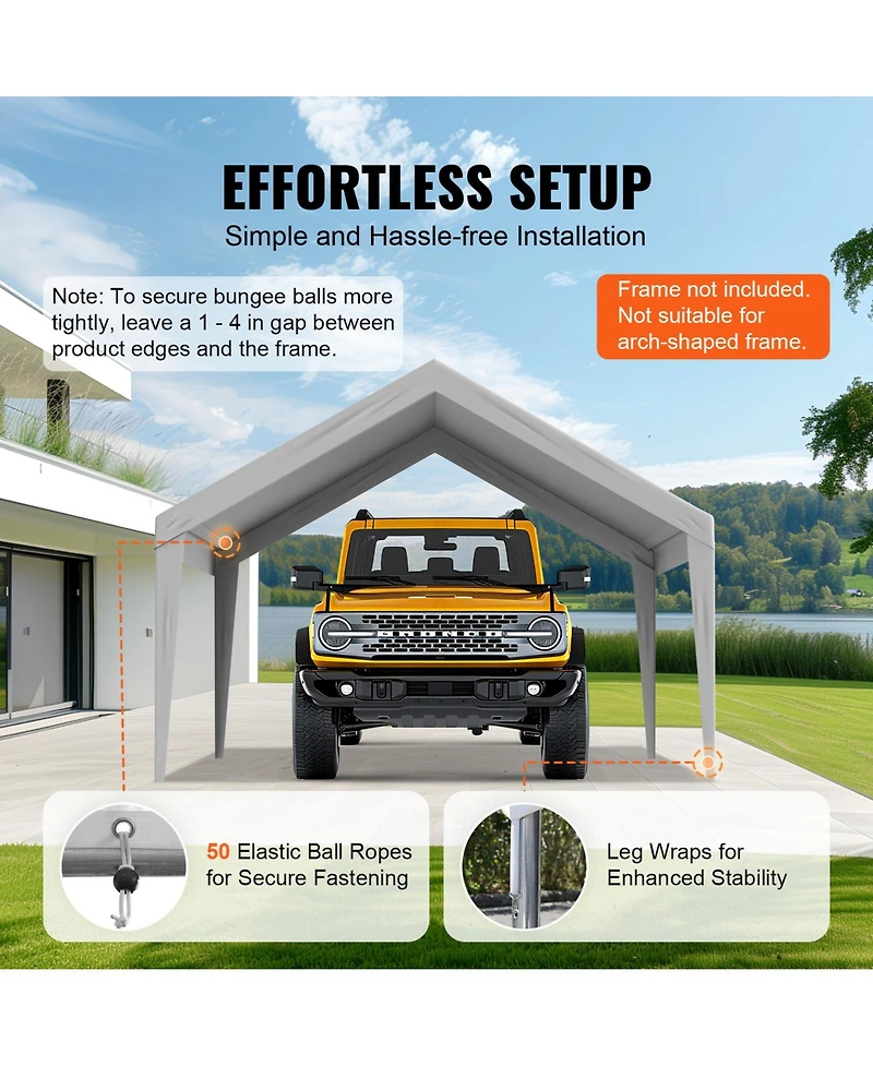 Vevor Carport Replacement Canopy Car Shelter Tent 13x20ft Grey Not Include Frame