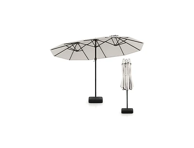 Clihome Double-Sided Twin Patio Umbrella with Crank and Base