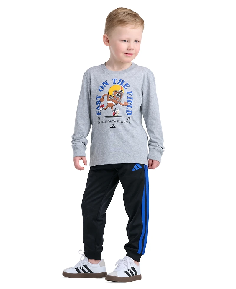 adidas Boys' 2T-7 Long-Sleeve Sport Graphic Heather T-Shirt