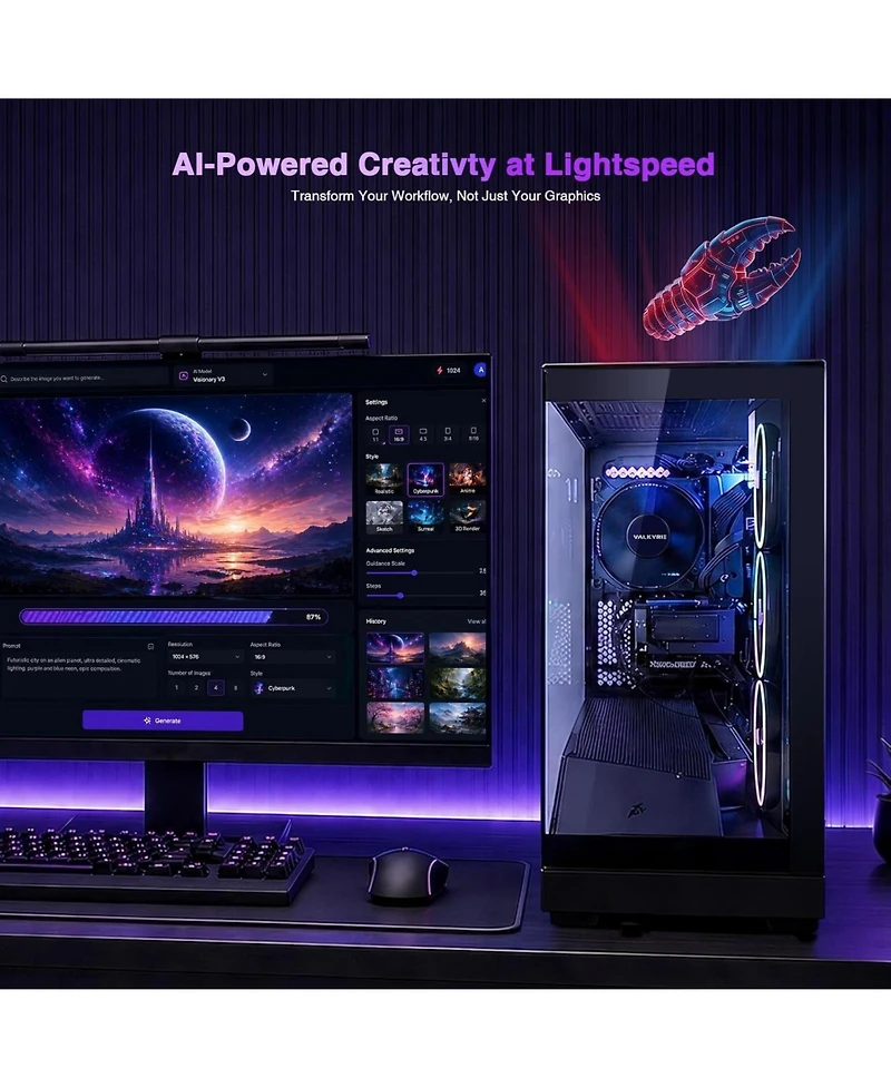Nimo Gaming-Desktop,GeForce Rtx-5060 8GB Intel i5-14400F 16GB DDR5,1TB Ssd,650W Power Supply Argb Fan x4,Local Ai Power