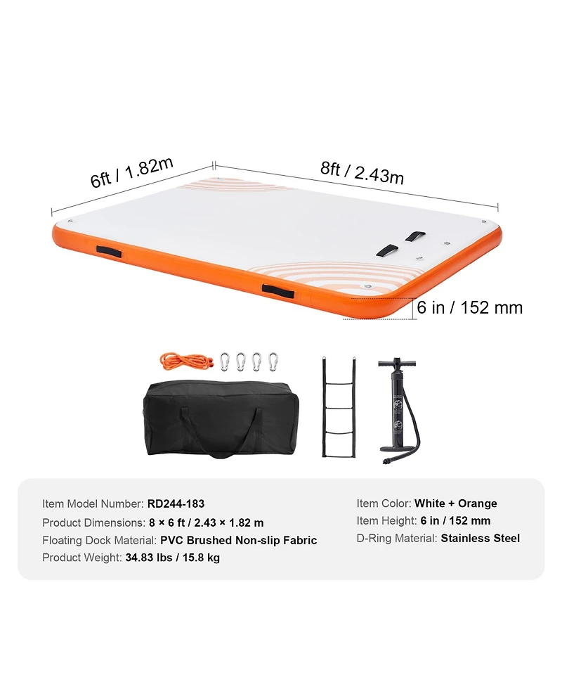 Vevor Inflatable Floating Dock 8x6FT Inflatable Dock Platform Mat with Ladder