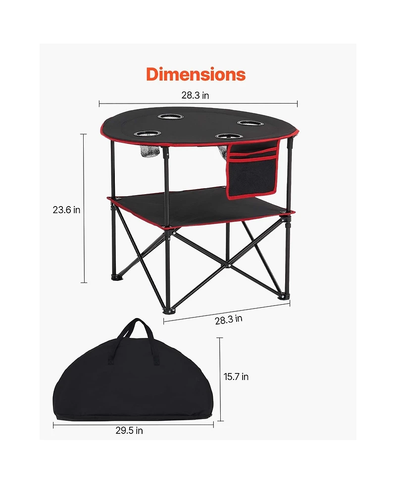 Vevor Folding Portable Camping Table Oxford Outdoor Picnic RoundTable 4 Cup Holders