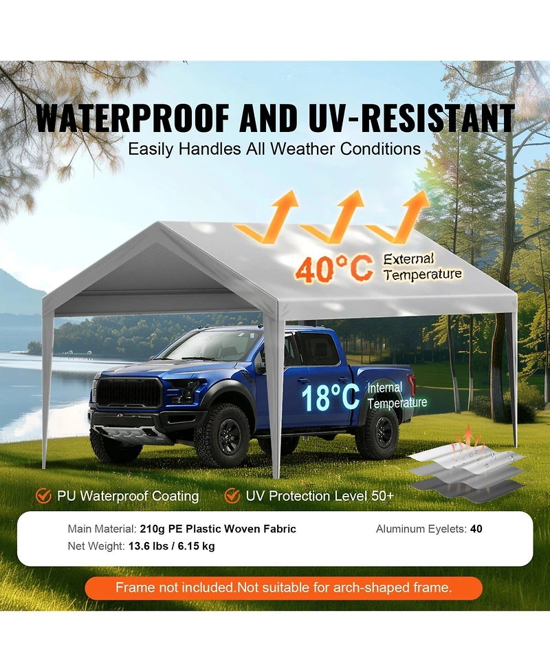 Vevor Carport Replacement Canopy Car Shelter Tent 10x20ft Not Include Frame