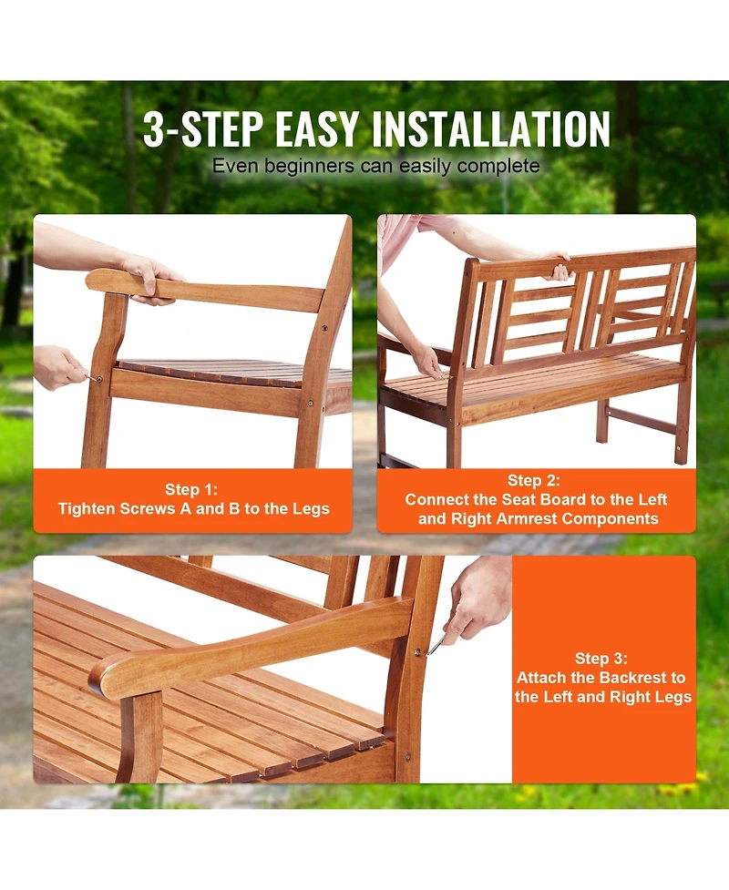 Vevor Outdoor Bench 48 in Wood Garden Bench 700 lbs Park Patio Yard Porch Bench