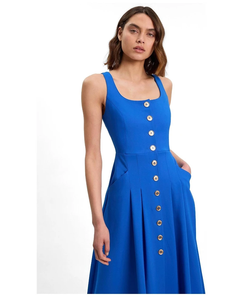 Karen Millen Women's Square Neck Button-Front Midi Dress