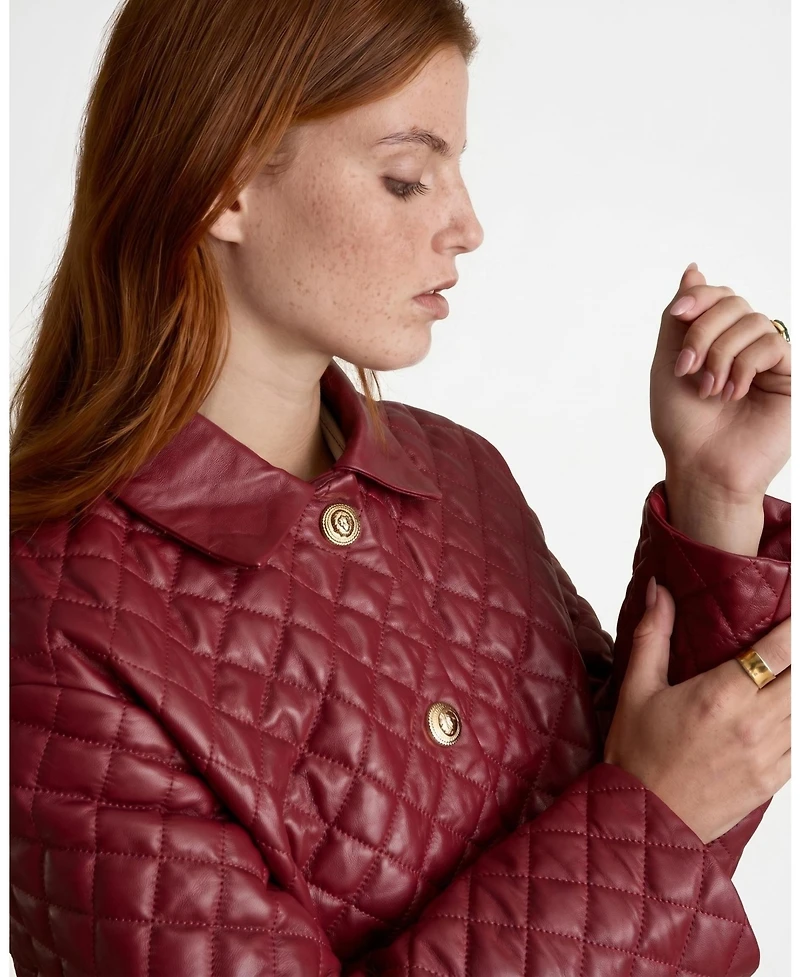 Furniq Uk Women's Quilted Leather Coat