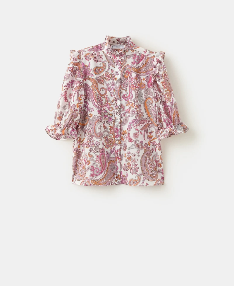 Mango Women's Paisley-Print Ruffled Blouse