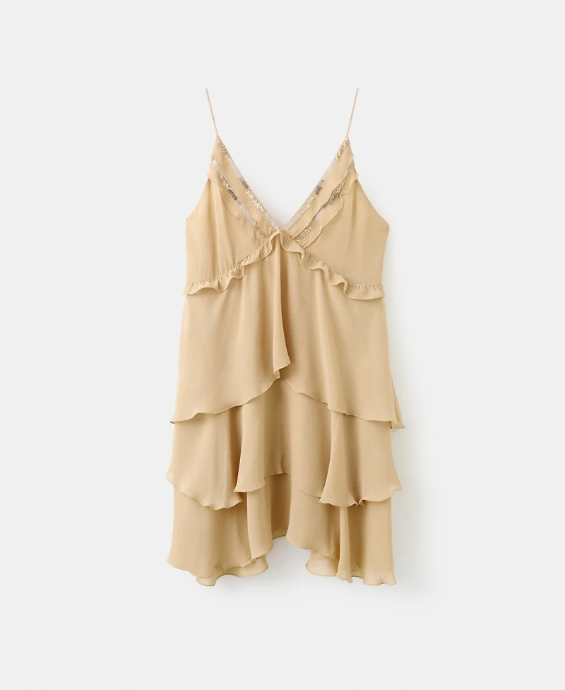 Mango Women's Bead Detail Ruffled Dress