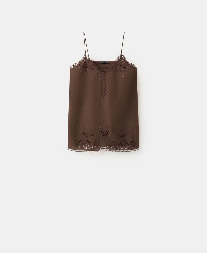 Mango Women's Openwork Embroidery And Bead Detail Dress