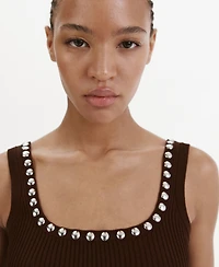 Mango Women's Studs Ribbed Top