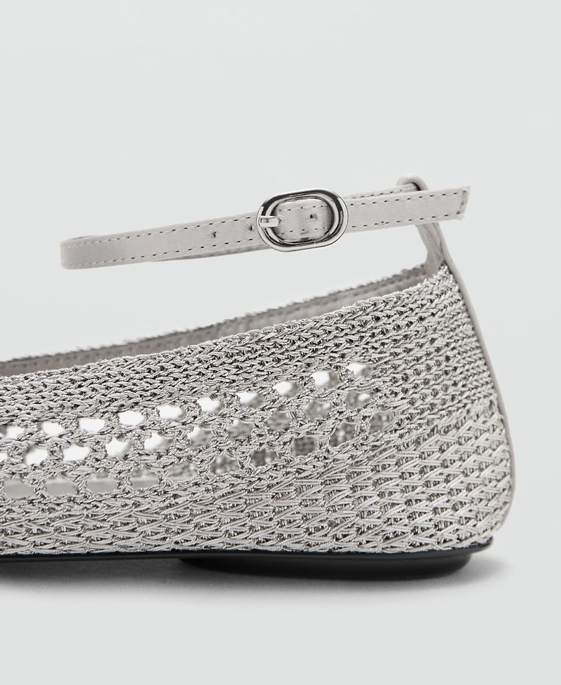 Mango Women's Ankle Strap Crocheted Ballet Flats