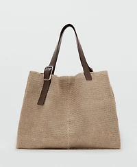Mango Women's Natural-Fiber Buckle Detail Shopper Bag