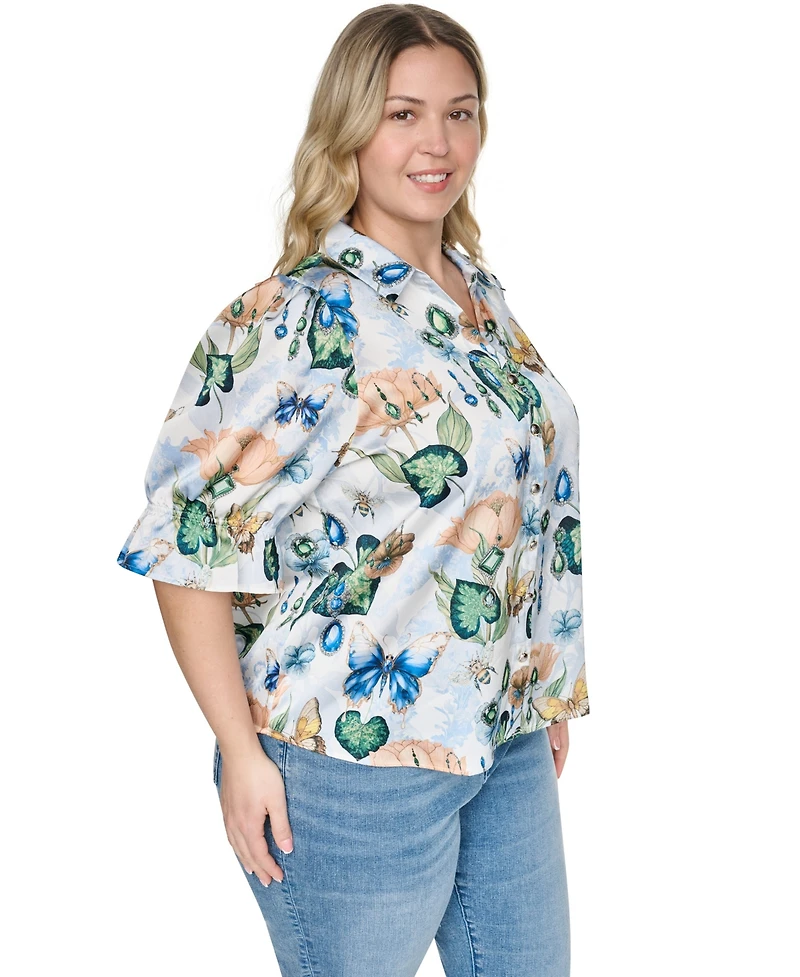 Karl Lagerfeld Paris Plus Collared Button-Front Top