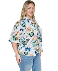 Karl Lagerfeld Paris Plus Collared Button-Front Top