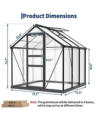 gaomon Heavy Duty 6x6 Ft Polycarbonate Walk-In Greenhouse Aluminum Frame with Lockable Door, Adjustable Roof Vent, for Backyard, Patio, Lawn