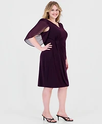 Connected Plus Sheer-Sleeve Chain-Detail Sheath Dress