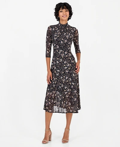 Robbie Bee Petite Floral Chiffon Midi A-Line Dress