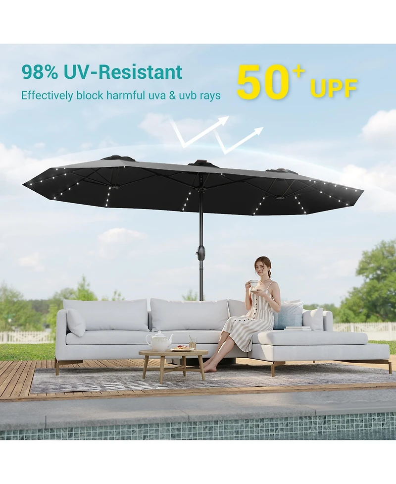 Sonkuki Enhance Your Outdoor Oasis with 15×9 Feet Led Double-sided Patio Umbrella - Stylish, Durable, and Sun-Protective!