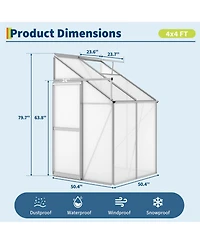 gaomon Heavy Duty Polycarbonate Walk-in Greenhouse Kit - Adjustable Roof Vent and Sliding Door Sturdy Aluminum for Patio, Backyard, Winter Herb