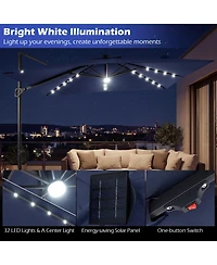 Gymax 10 Feet Cantilever Outdoor Umbrella with 32 Solar Led Lights and 220 Lbs Base