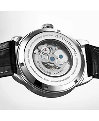 Stuhrling Men's Automatic Skeleton Watch 44mm Leather Strap