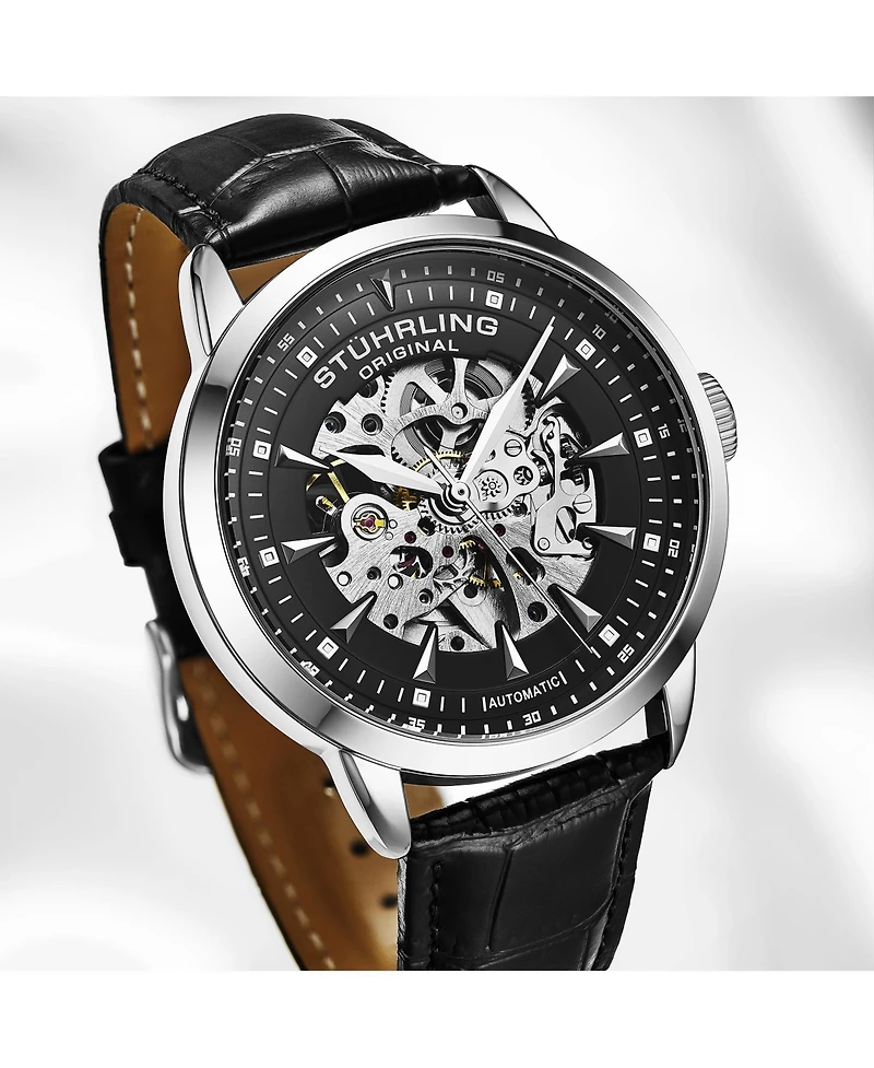 Stuhrling Men s Automatic Skeleton Watch 44mm Leather Strap