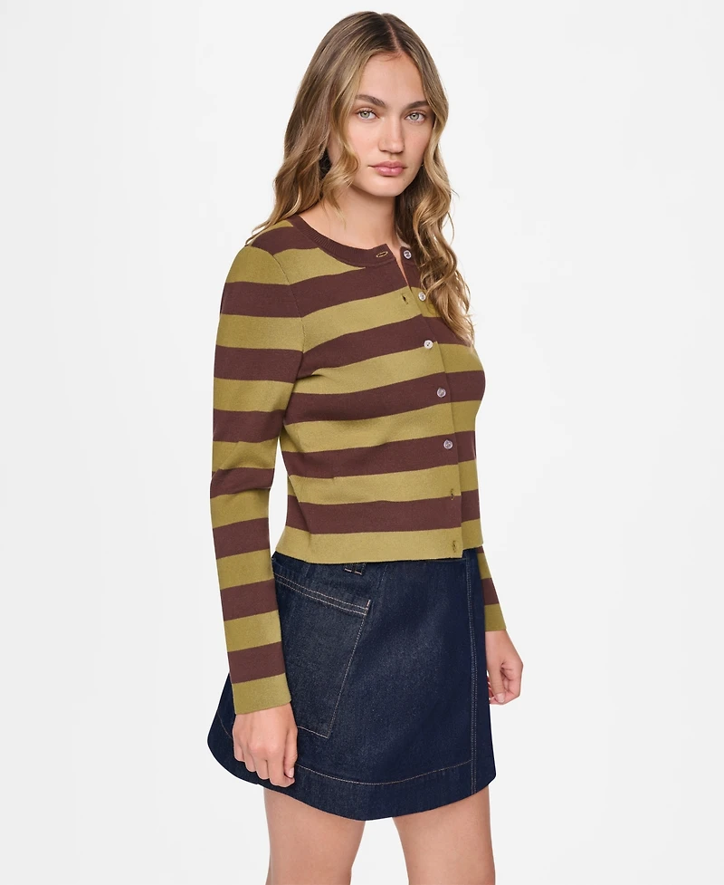 Dkny Jeans Women's Striped Cropped Cardigan Sweater