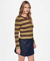 Dkny Jeans Women's Striped Cropped Cardigan Sweater