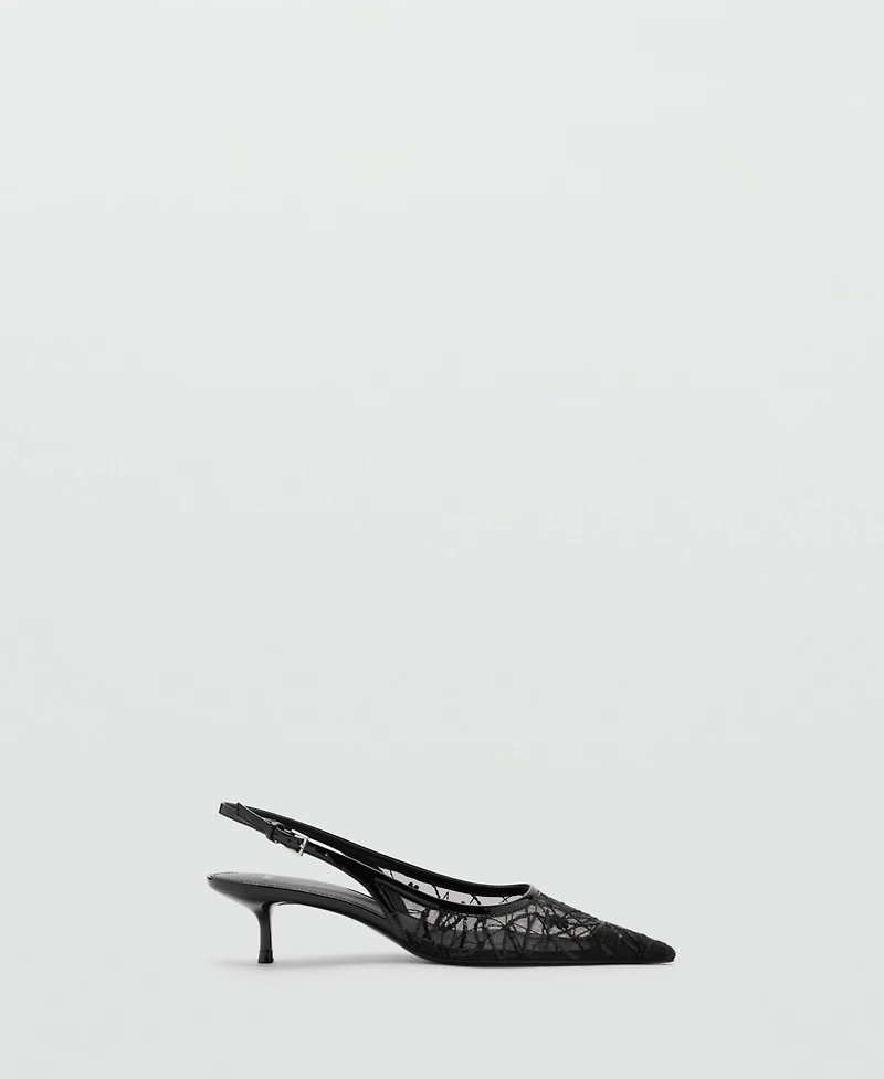 Mango Women's Kitten-Heel Sequins Embroidered Shoes
