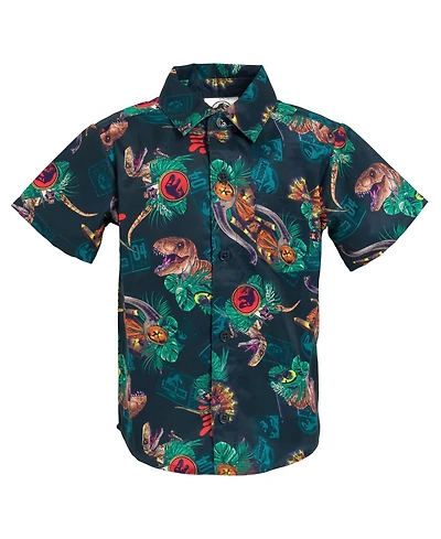 Jurassic Park T-Rex Toddler Boys' Hawaiian Short Sleeve Button Down Shirt