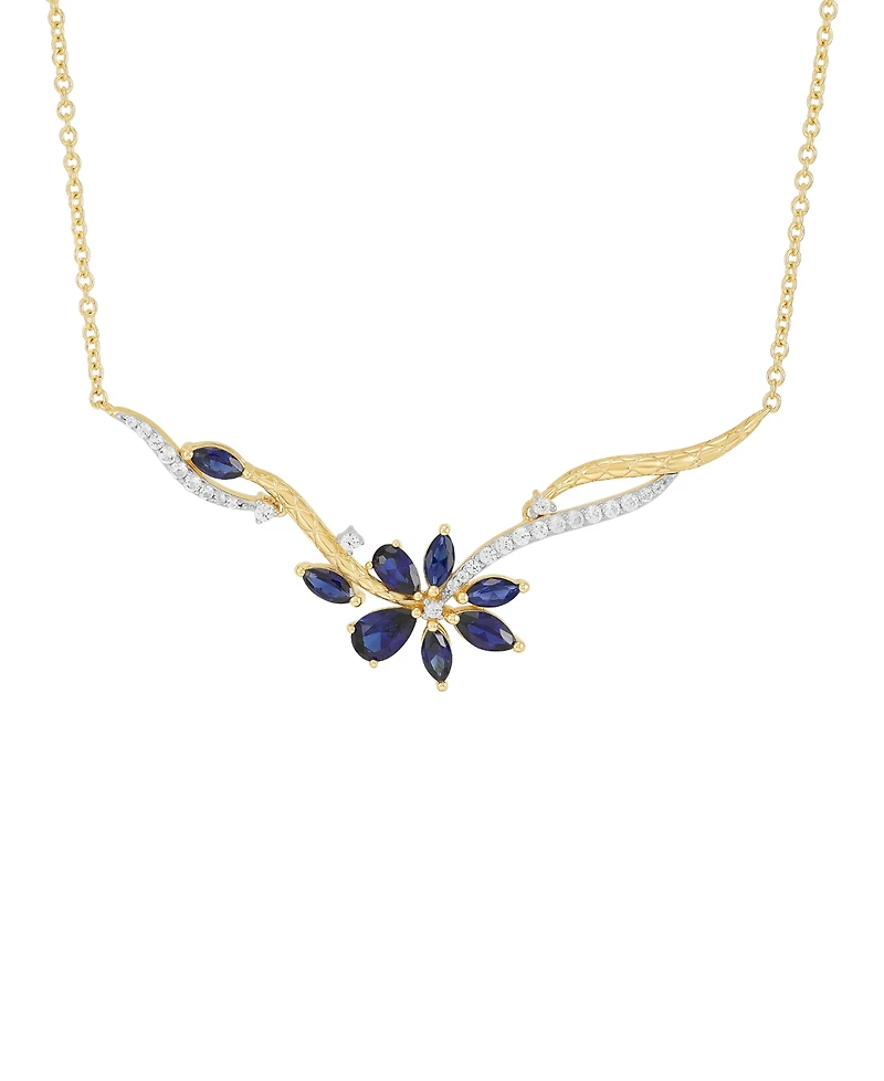 Macy's Lab-Grown Sapphire (1-3/4 ct. t.w.) & White Sapphire (3/8 ct. t.w.) Pendant Necklace in 14k Yellow Gold-Plated Sterling Silver