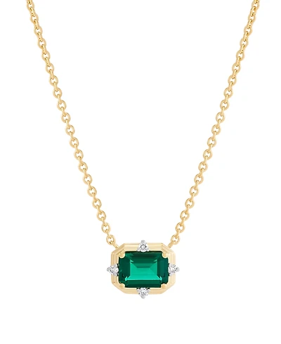 Macy's Lab-Grown Emerald (7/8 ct. t.w.) & Diamond (1/20 ct. t.w.) Pendant Necklace in 14k Yellow Gold-Plated Sterling Silver
