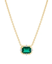 Macy's Lab-Grown Emerald (7/8 ct. t.w.) & Diamond (1/20 ct. t.w.) Pendant Necklace in 14k Yellow Gold-Plated Sterling Silver