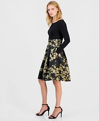 Anne Klein Women's Serentiy Fit & Flare Boat Neck Jacquard Dress