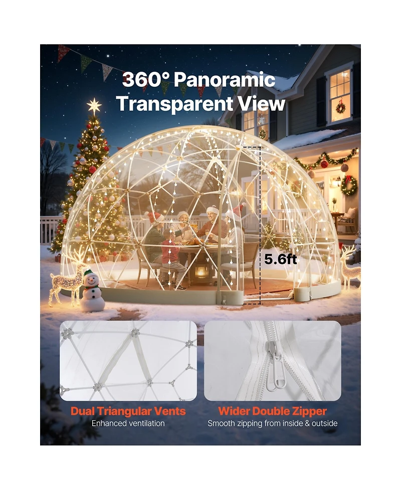 Vevor 12 x 7.2 ft Garden Bubble Tent for 4-7 Person Outdoor Clear Geodesic Dome