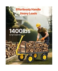 Vevor Steel Garden Cart 1400lb Capacity Heavy Duty Yard Wagon Utility Cart 13in Tires