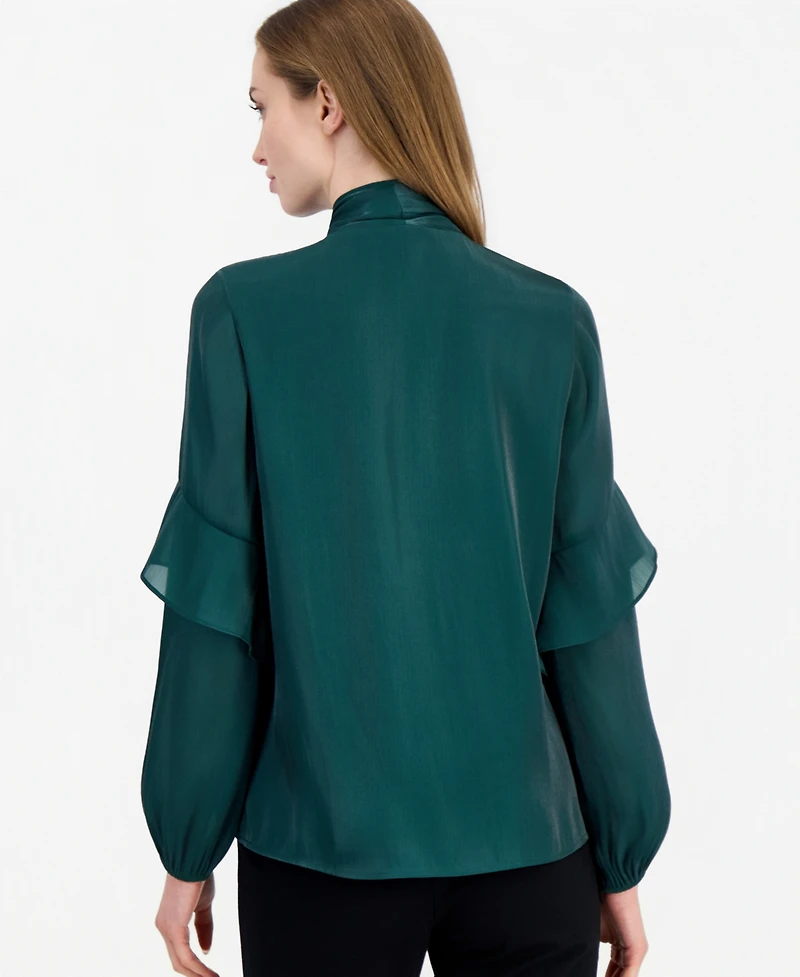Anne Klein Women's Bow Tie Long-Sleeve Ruffle Blouse