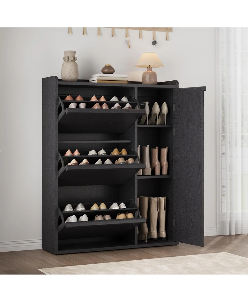 homfan Modern Shoe Storage Cabinet with 3 Flip Drawers and Single Door for Entryway, Hallway, and Living Room