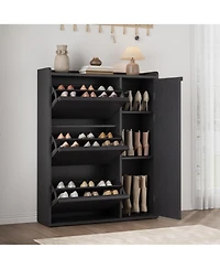homfan Modern Shoe Storage Cabinet with 3 Flip Drawers and Single Door for Entryway, Hallway, and Living Room