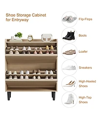 homfan 2 Flip Drawer Shoe Cabinet with Adjustable Shelf, Hidden Entryway Shoe Storage for Hallway, Living Room, Black or Oak Tone