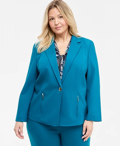 Kasper Plus Notch-Collar Single-Button Blazer