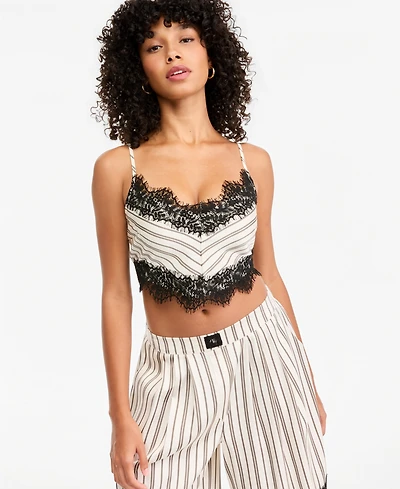 Bar Iii Women's Pinstripe Satin V-Neck Sleeveless Top, Macy's Exclusive