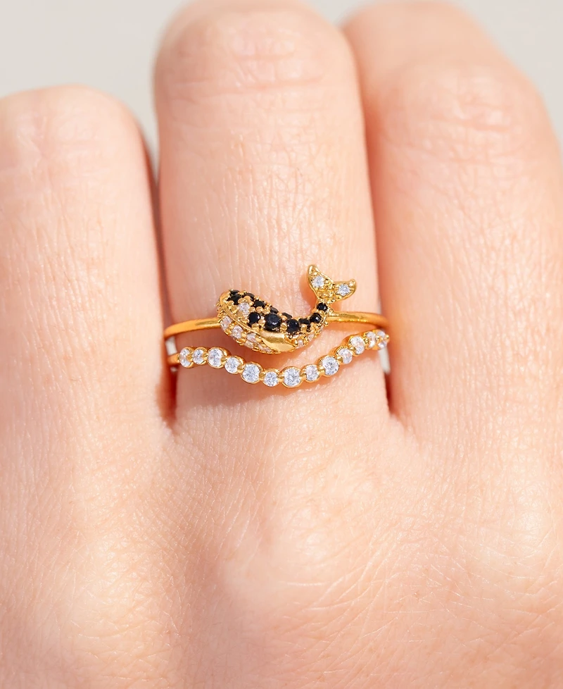 Girls Crew Crystal Orca Whale Ring Set