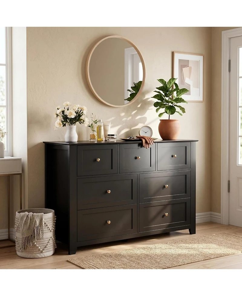 homfan 2 Set of 7 Drawers Dresser for Bedroom, 54" Modern 7 Chest of Drawer Dresser, Storage Organizer with Drawers for Living Room, Hallway
