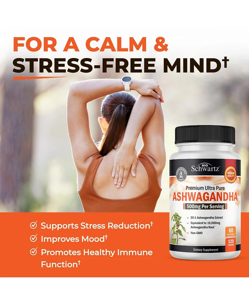 Ashwagandha Supplements - Extra Strength Ashwagandha Capsules with 500mg 20 to 1 Root Extract Equivalent to 10,000mg Ashwaganda Powder