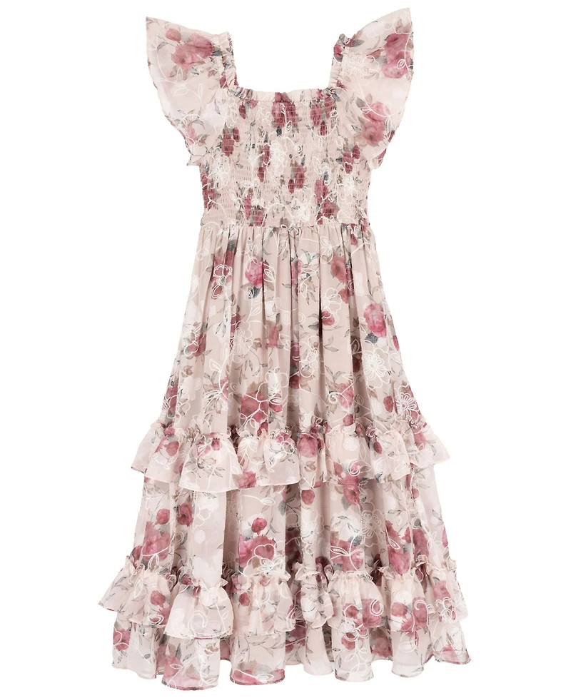 Rare Editions Girls' 7-14 Embroidered Burnout Chiffon Floral Sleeveless Maxi Dress