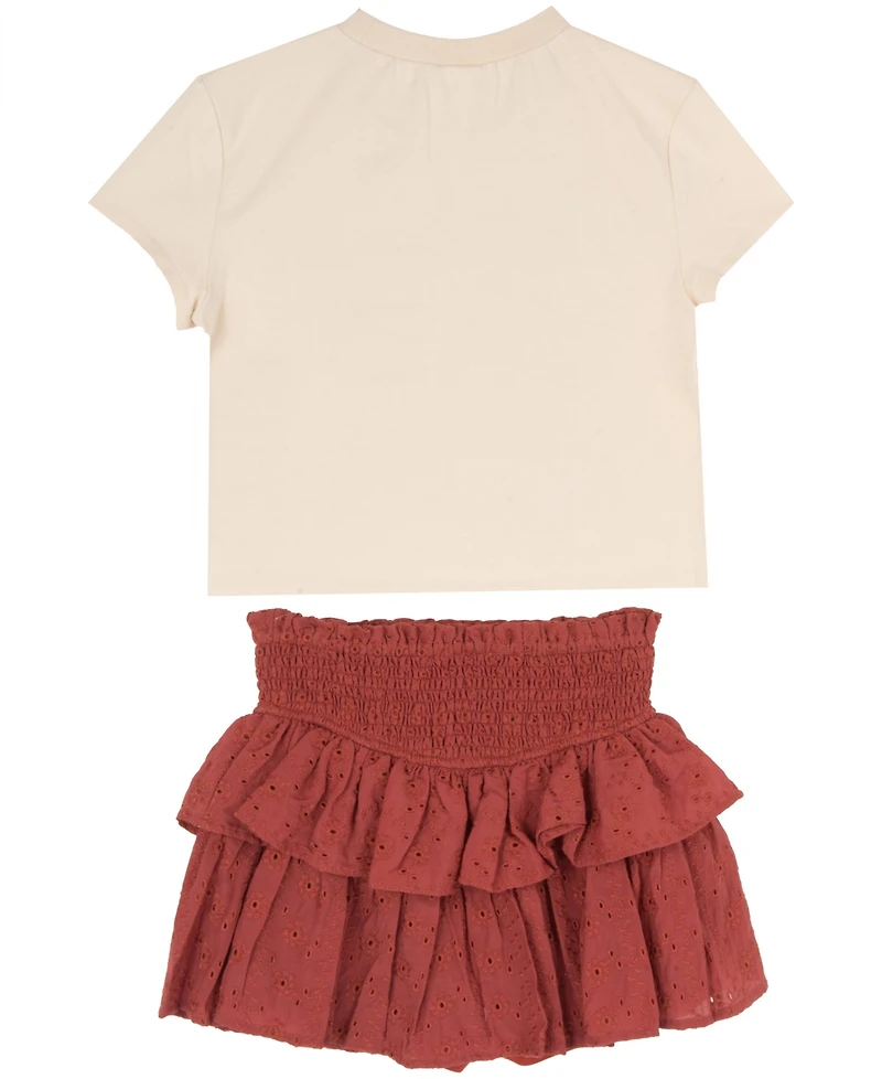 Tween Diva Girls' 7-12 Rock and Roll Graphic T-Shirt Eyelet Tiered Skort, 2-Piece Set